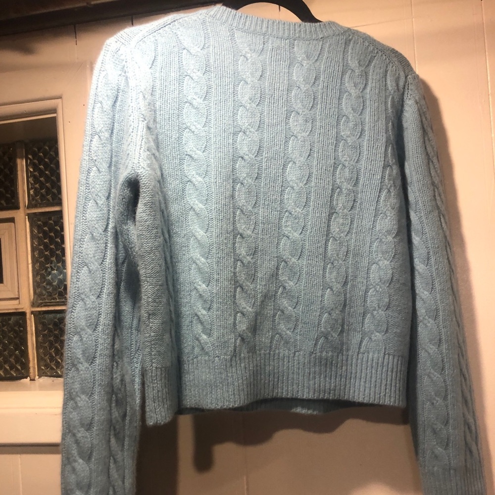 Baby blue pastel cropped cable knit sweater
